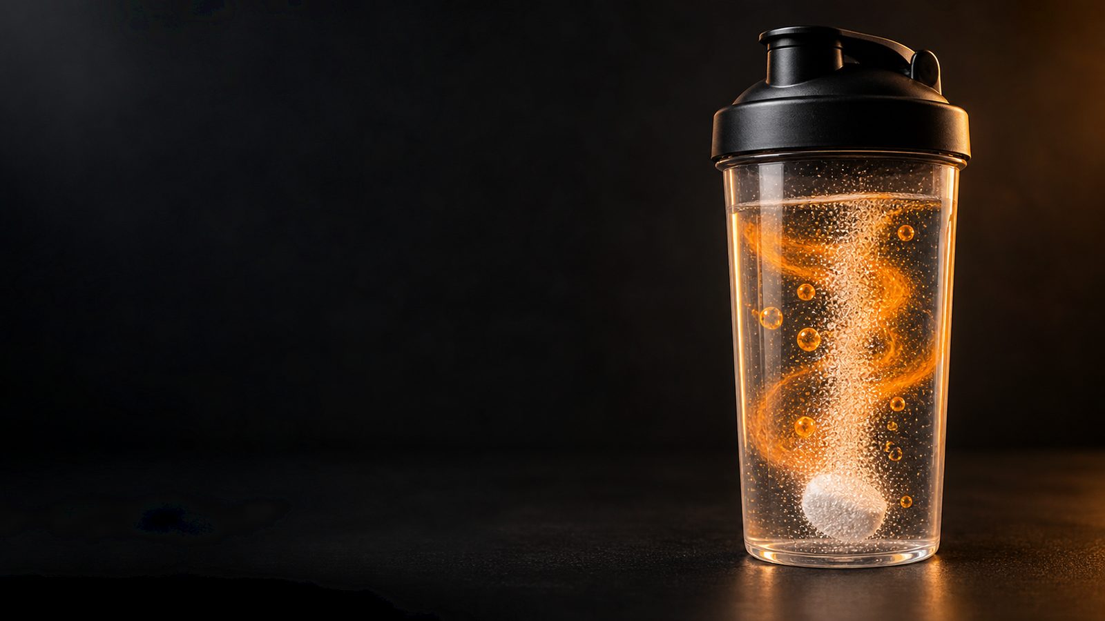 A Clean Shake tablet fizzing in a shaker bottle of water